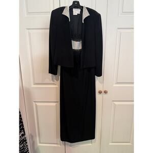 Vintage Daymor Couture Black Dress Suit Silver Embellished Evening Party